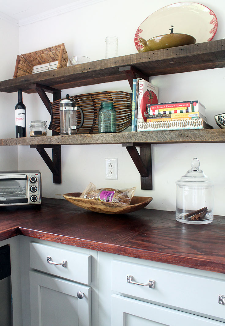 Final Image of Reclaimed Wood Shelves installed in Kitchen