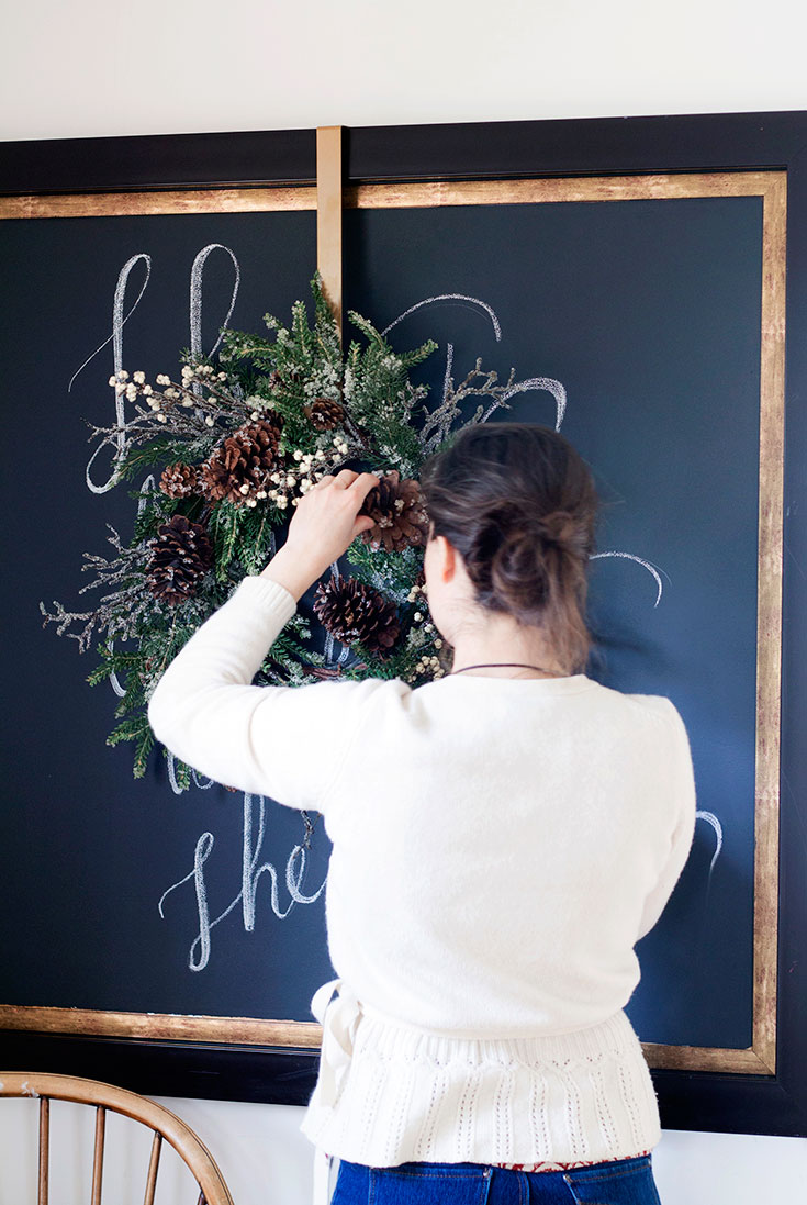 Hanging the holiday wreath on my chalkboard. Thanks for sharing.