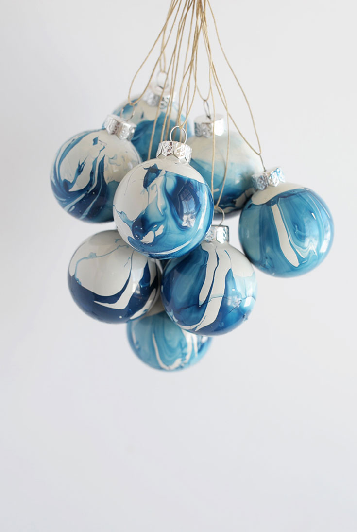 DIY Marbled ornaments.