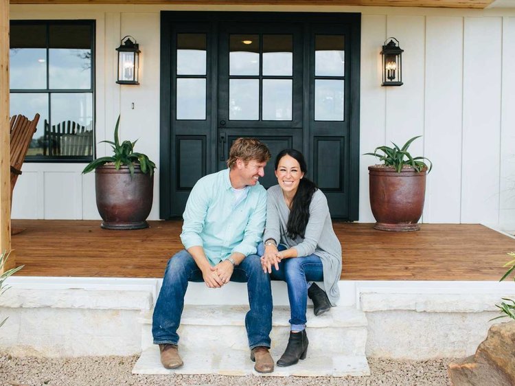 Chip and Joanna Gaines on the front porch.