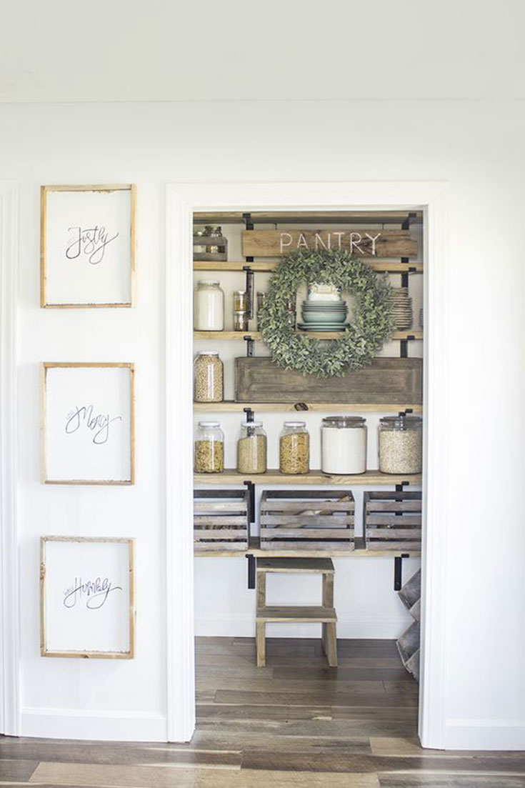 Farmhouse pantry, beautifully organized by We Lived Happily Ever After