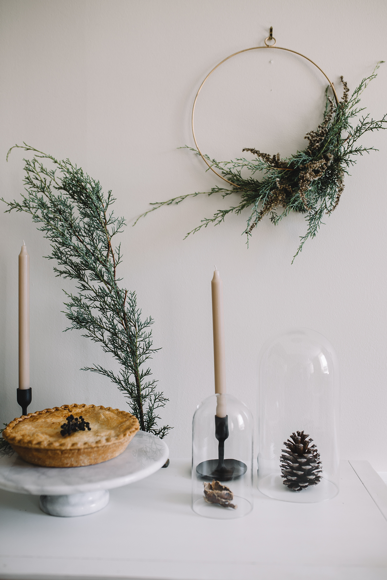 Asymmetrical wreath. Scandinavian Christmas decorations.