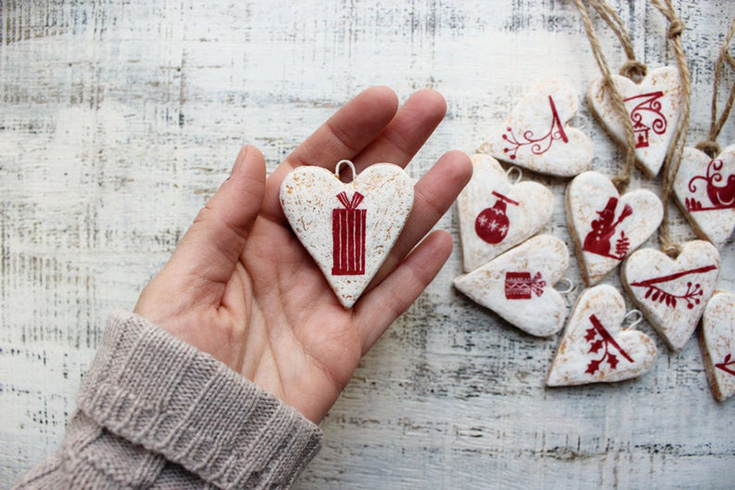 Handmade Scandinavian style Christmas ornaments for the tree.