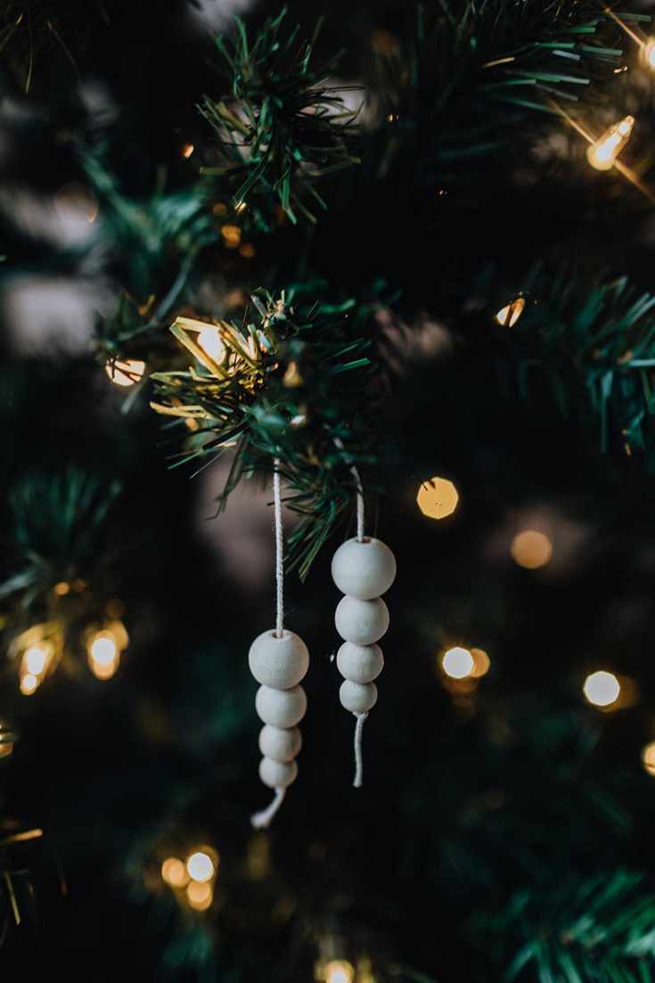 Wooden bead Scandinavian Christmas decorations for the tree.