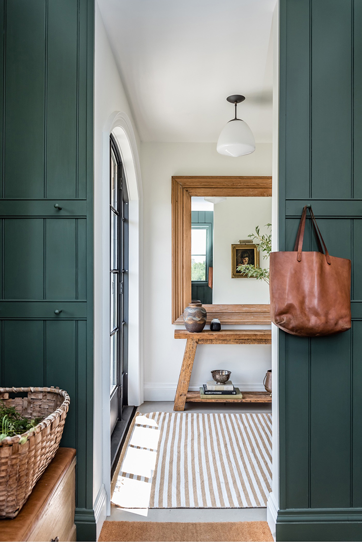 Gorgeous deep dark green interior. Design by Angela Wheeler