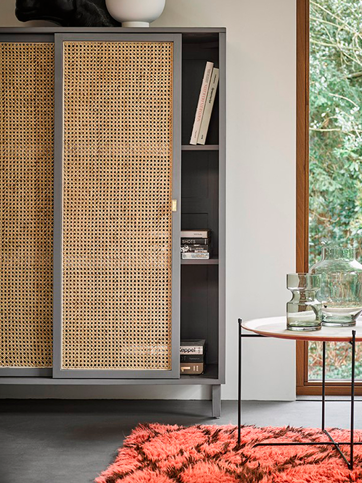 Webbing Sliding Door Cane Cabinet by HK Living