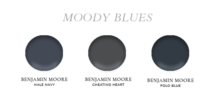 Moody, Rich Blue paint colors by Benjamin Moore and Sherwin Williams.