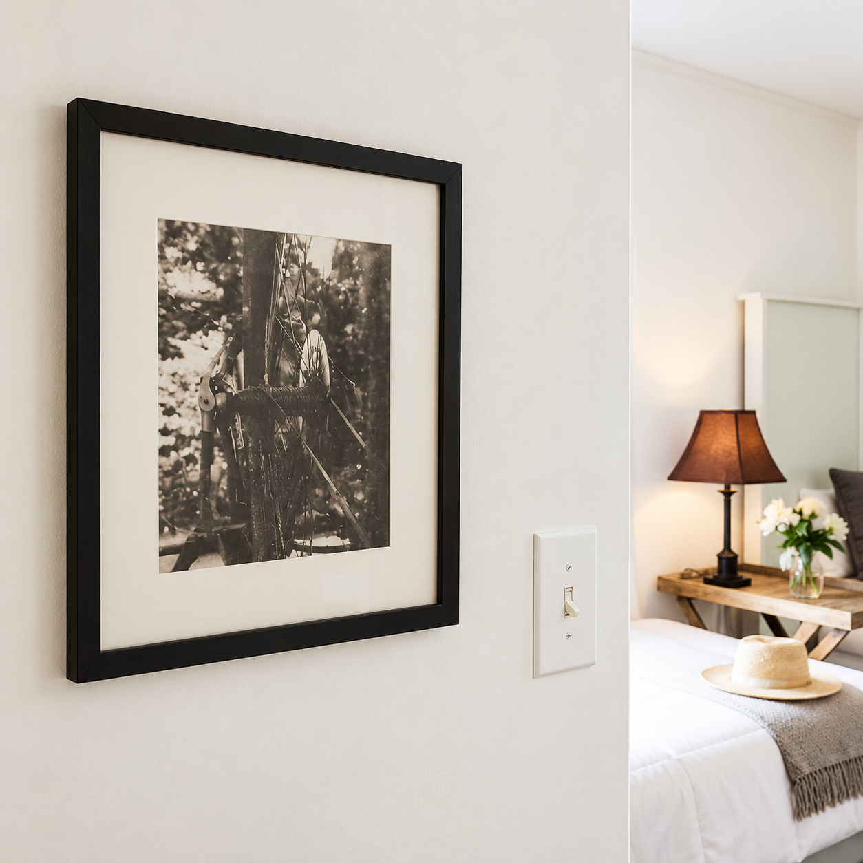 Framed photograph in the Downtown Bungalow guest bedroom, 2018