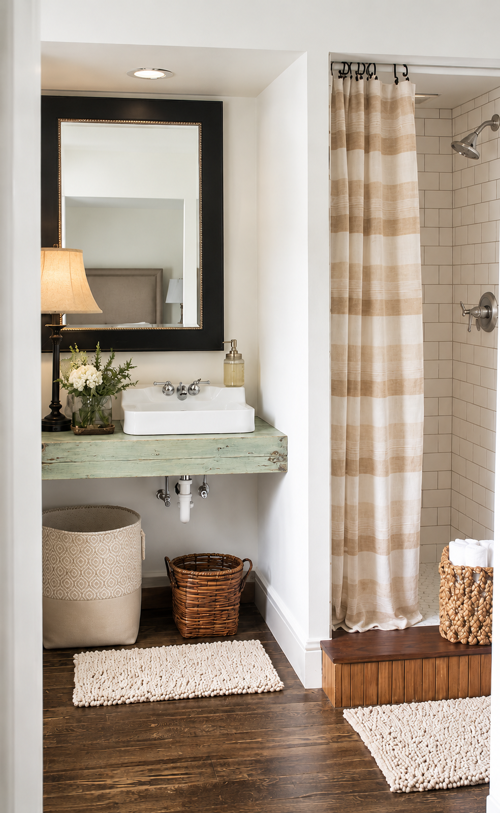 Downtown Bungalow primary bathroom after the renovation, 2018