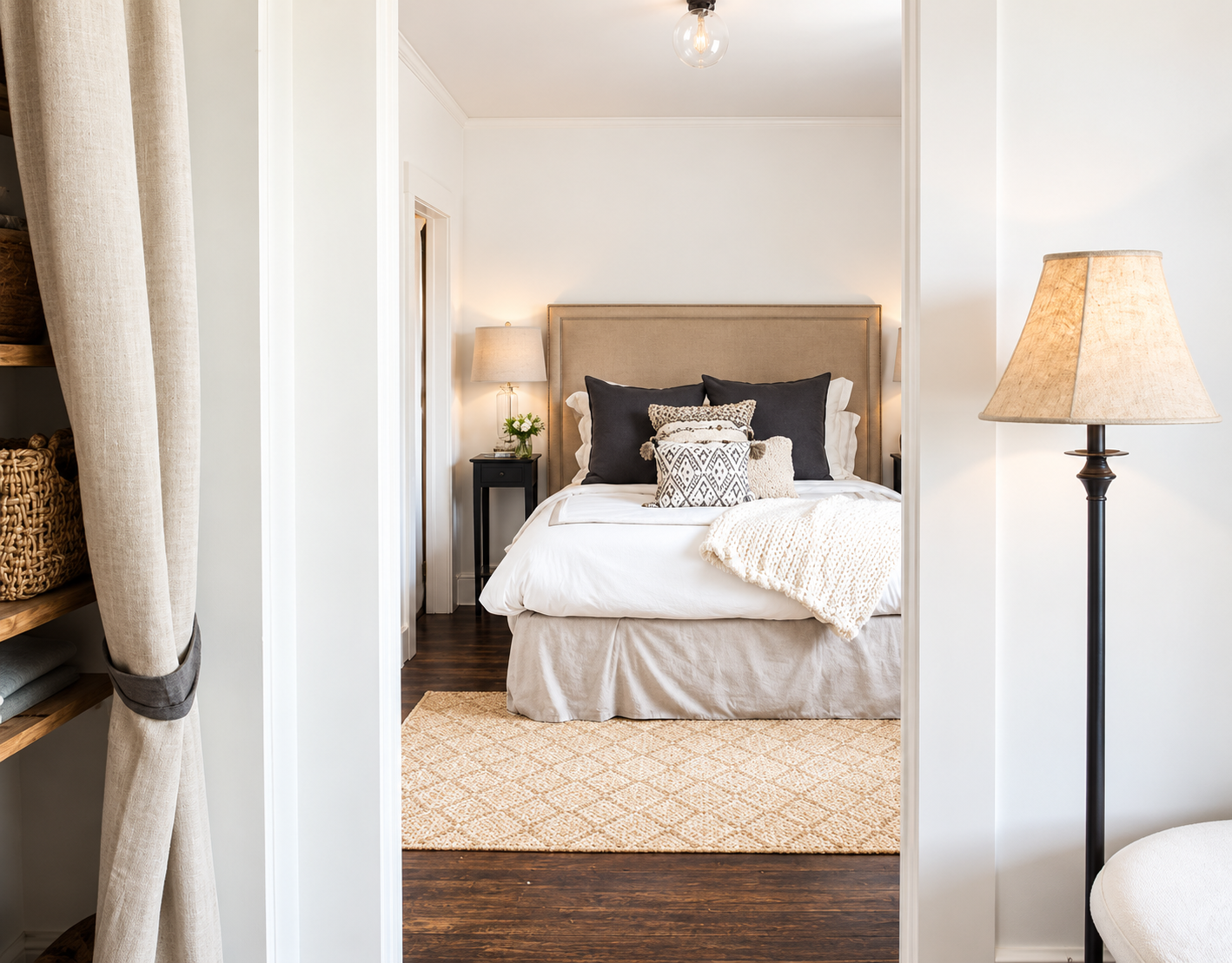 Downtown Bungalow primary bedroom after the renovation, 2018