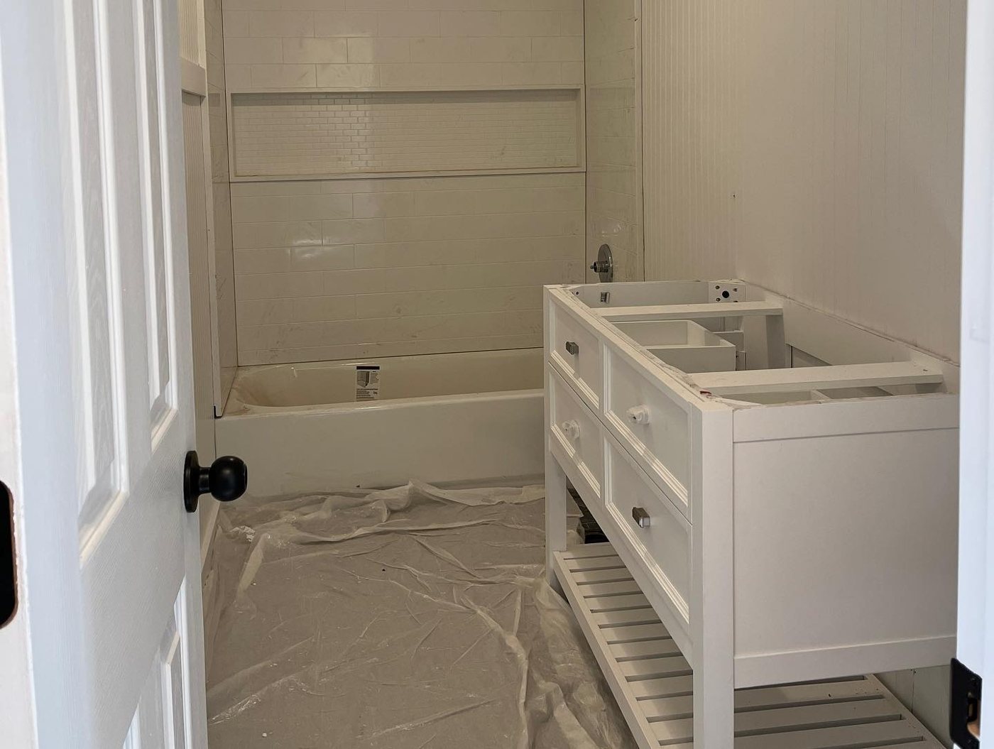 New white bathroom vanity going in at Woodbridge