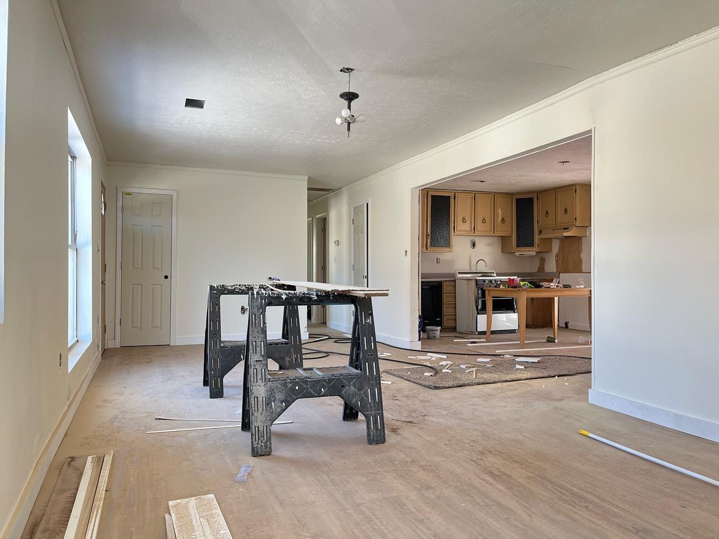 Woodbridge living room with new floors going in, February 2022
